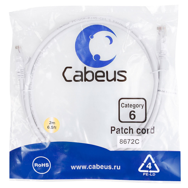 Кабель Cabeus PC-UTP-RJ45-CAT.6-2M-WH-LSZH