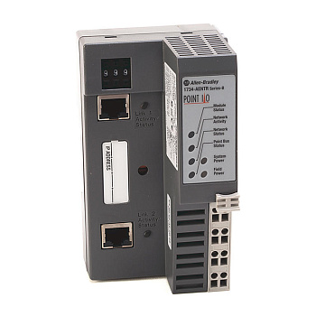 Коммуникационный модуль Allen-Bradley 1734-AENTR, POINT I/O, 2 порта Ethernet/IP, питание 24 В DC, монтаж на DIN-рейку 