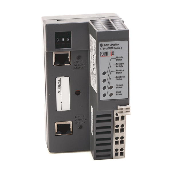 Коммуникационный модуль Allen-Bradley 1734-AENTR, POINT I/O, 2 порта Ethernet/IP, питание 24 В DC, монтаж на DIN-рейку 