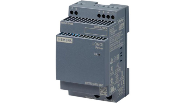 ​Блок питания Siemens LOGO!Power 6EP3332-6SB00-0AY0, вход 100–240 В AC, выход 24 В DC, 2,5 А, 60 Вт, для монтажа на DIN-рейку