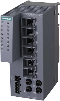 ​Промышленный коммутатор Siemens SCALANCE XC106-2 6GK5106-2BB00-2AC2, 6 портов RJ45 10/100 Мбит/с, 2 порта BFOC 100 Мбит/с для многомодового оптоволокна, питание 24 В DC