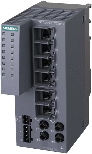 ​Промышленный коммутатор Siemens SCALANCE XC106-2 6GK5106-2BB00-2AC2, 6 портов RJ45 10/100 Мбит/с, 2 порта BFOC 100 Мбит/с для многомодового оптоволокна, питание 24 В DC