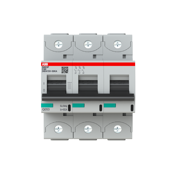 Автоматический выключатель ABB S803P-C80 2CCG001232R0001, 80 А, 3 полюса, характеристика C, 400 В
