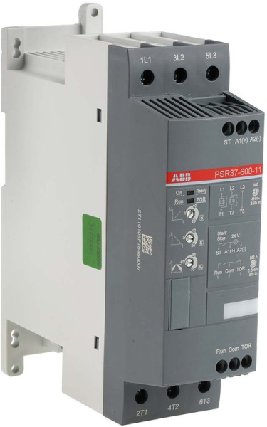 Плавный пускатель ABB 1SFA896110R1100, мощность 18.5 кВт, напряжение 208–600 В AC, 3 фазы, степень защиты IP10.