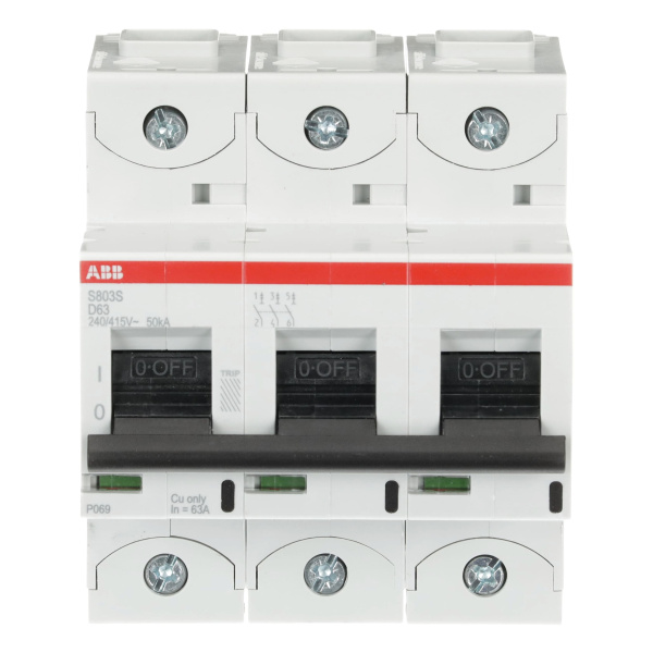 Автоматический выключатель ABB S803S-D63 2CCS863001R0631, 63 А, 3 полюса, характеристика D, 400 В