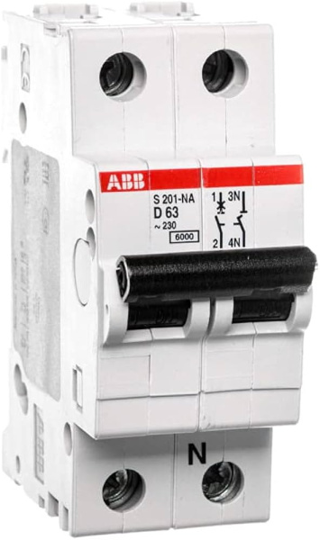 Автоматический выключатель ABB S201-D63NA 2CDS251103R0631, 63 А, 1 полюс, характеристика D, 230 В