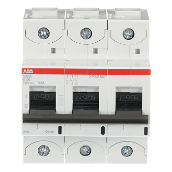 Автоматический выключатель ABB S803U-K100 2CCS863017R0637, 100 А, 3 полюса, характеристика K, 400 В