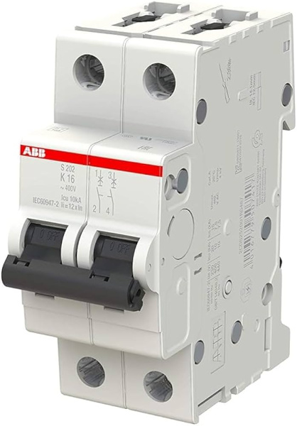 Автоматический выключатель ABB S202-K16 2CDS252001R0467, 16 А, 2 полюса, характеристика K, 400 В
